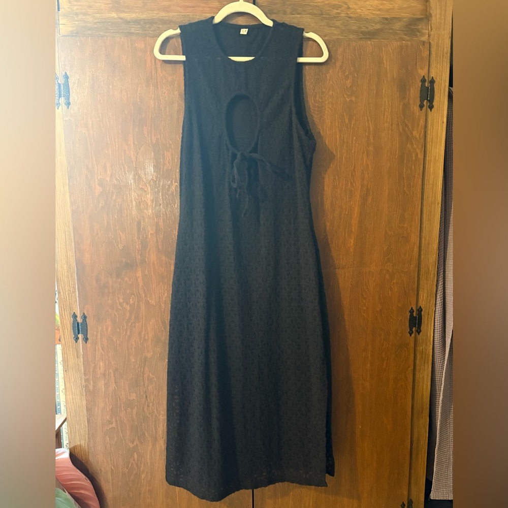 Fashion Brand Company Sheer Cut Out Hole-y Black Lace Midi Dress
